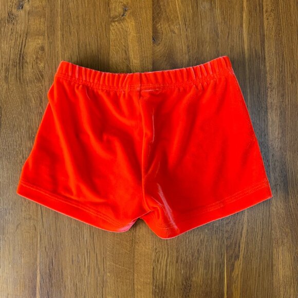 GK ELITE Orange Velvet Gymnastics Shorts Girls CS 6-8 Bright Velour Dance Short - Picture 2 of 4